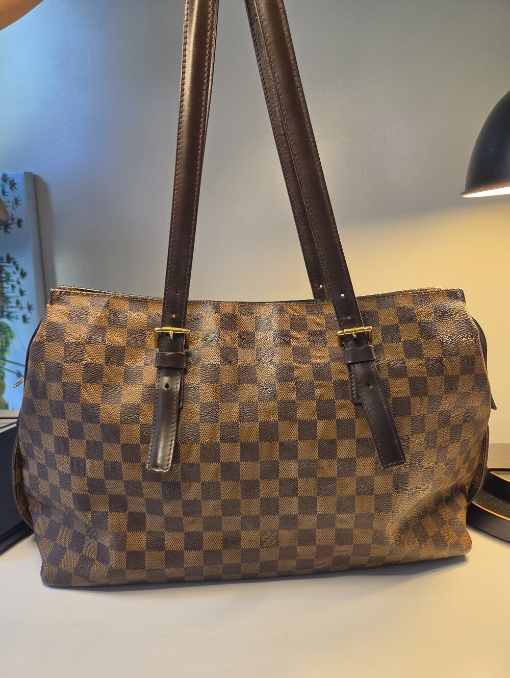 LOUIS VUITTON Chelsea Shoulder Tote Bag Damier Ebene Canvas